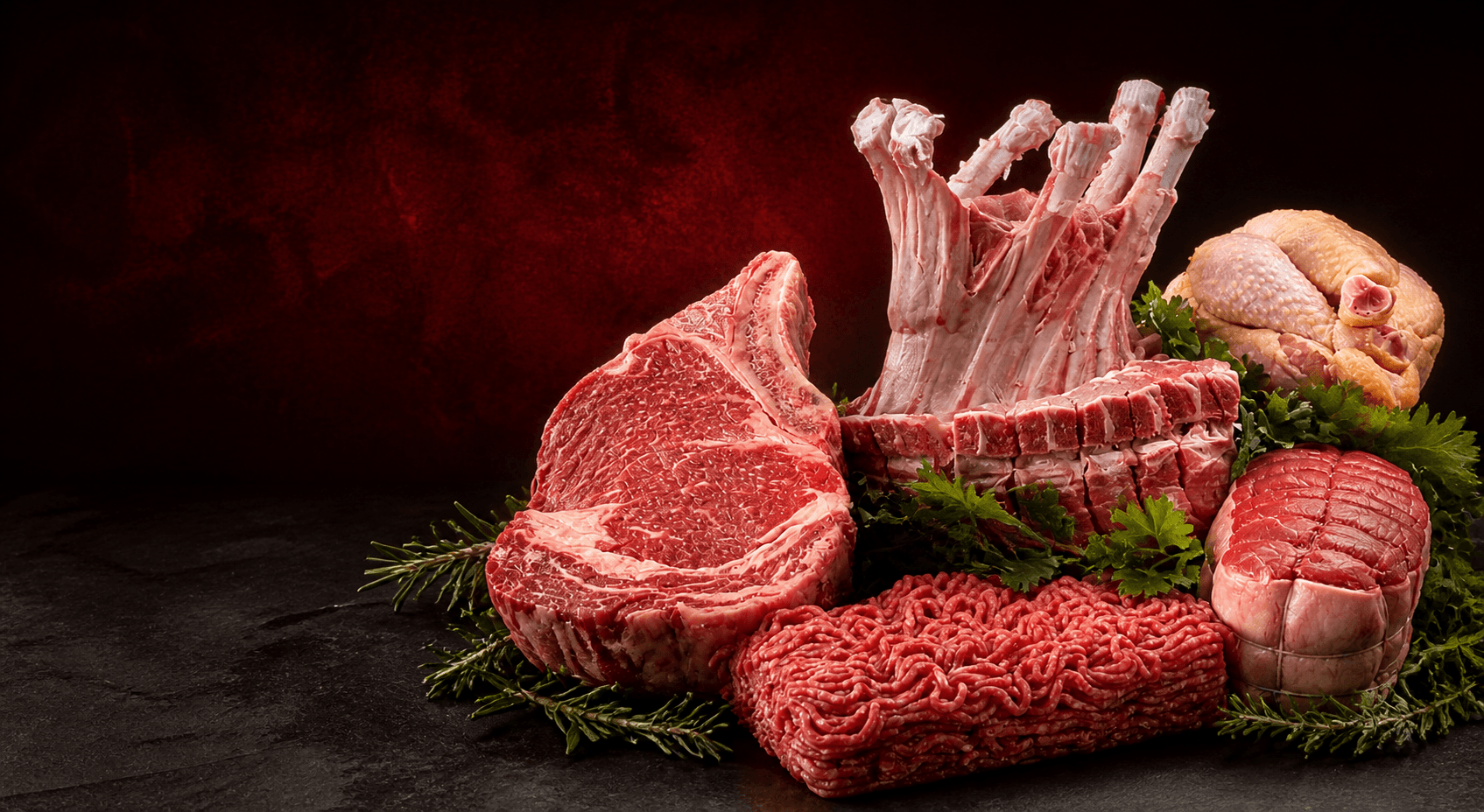 Premium assortment of fresh beef, lamb and chicken cuts